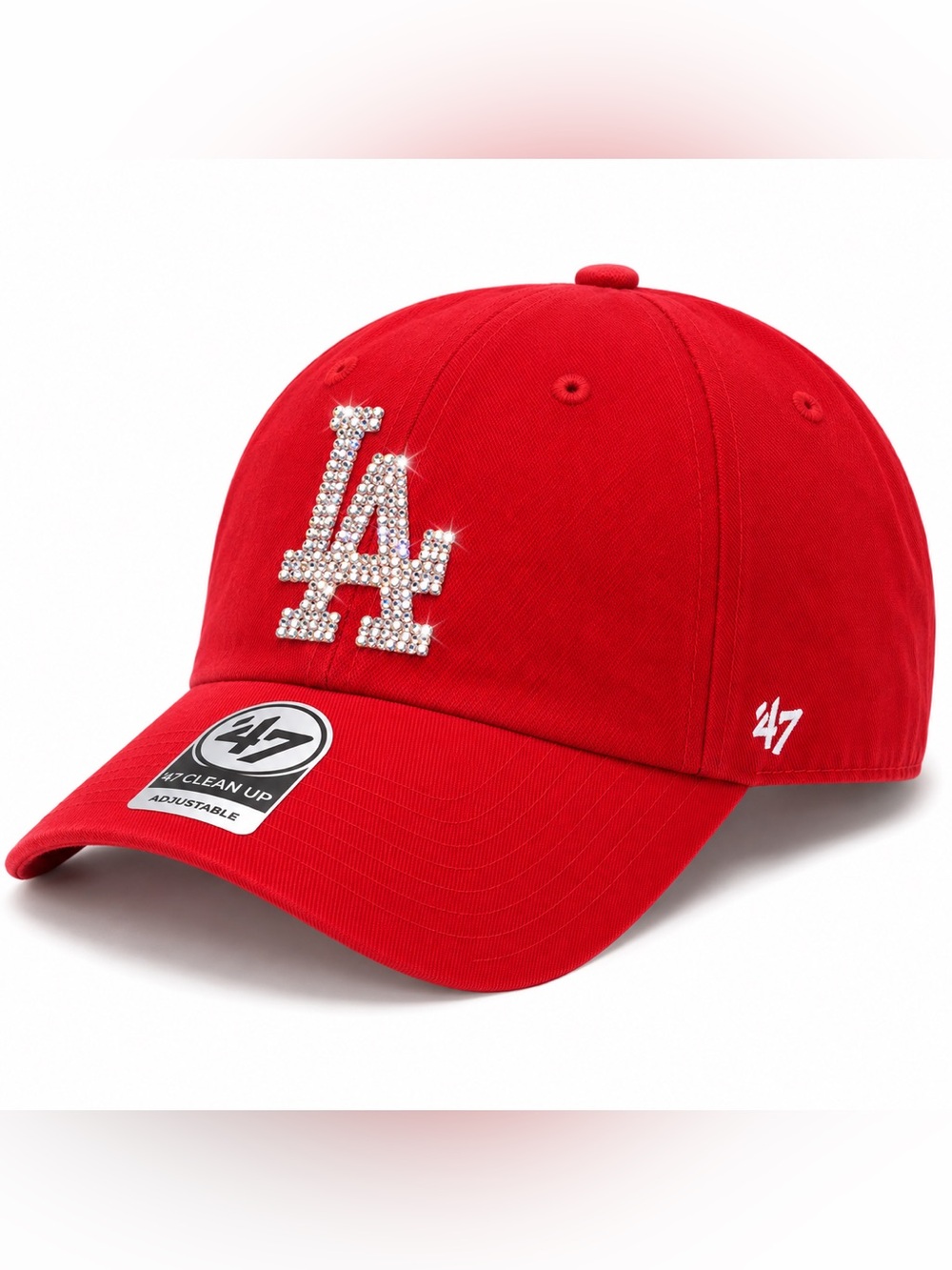 Red LA Baseball Hat With Luxe Crystal Logo New